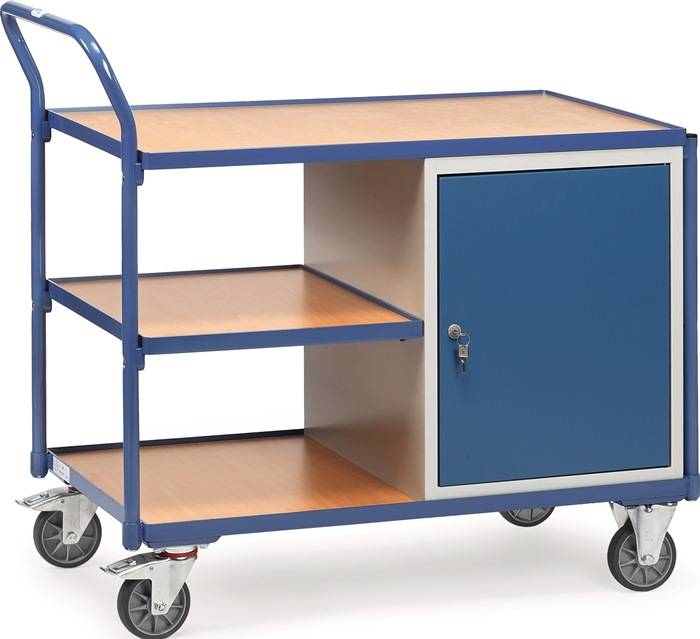 Tischwagen 2632 3 Ladeflächen L1000xB600mm brillantblau Trgf.300kg m.1 Schrank