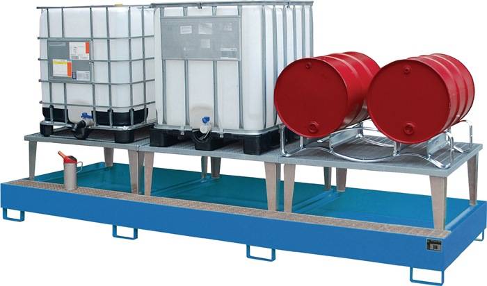 Auffangwanne 1000l L3850xB1460xH780mm Stahlbl.m.Gitterrost lichtblau BAUER