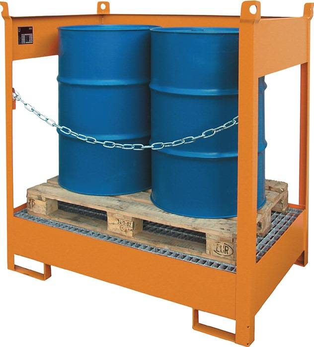 Auffangwanne 220l L1410xB1410xH1435mm Stahlbl.m.Gitterrost u.Drahtwänden orange