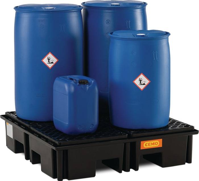 Auffangwanne 220l L1230xB1230xH260mm PE m.PE-Gitterrost CEMO
