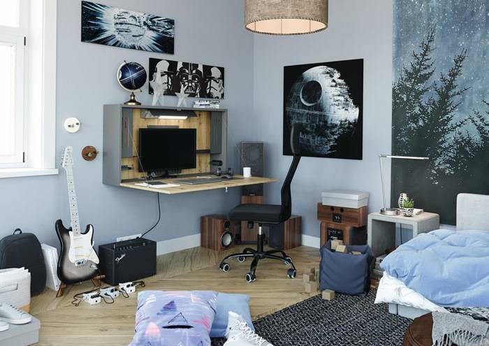 Wandschreibtisch H650xB1200xT260mm graphit/Asteiche ger.Form Wm.HAMMERBACHER