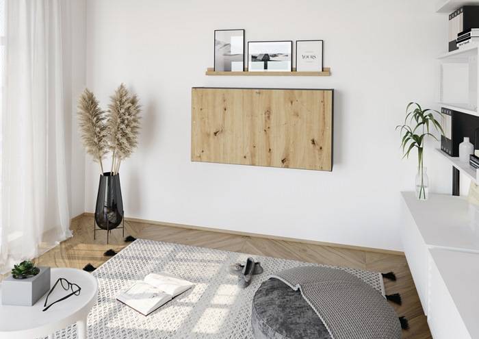 Wandschreibtisch H650xB1200xT260mm graphit/Asteiche ger.Form Wm.HAMMERBACHER