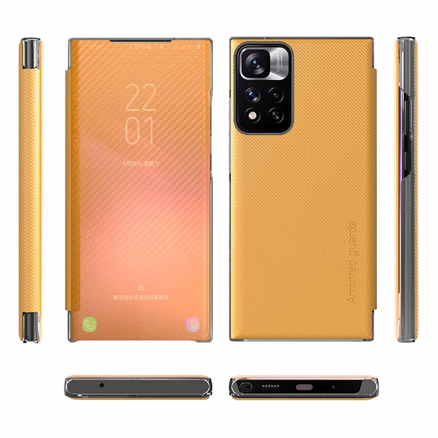 Für Xiaomi Redmi Note 11 Pro Plus 5G Design Carbon Clear View Smartcover Cover Hülle Case Gelb