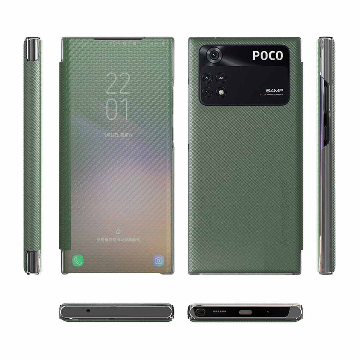 Für Xiaomi Poco M4 Pro 5G Design Carbon Clear View Smartcover Cover Hülle Case Grün