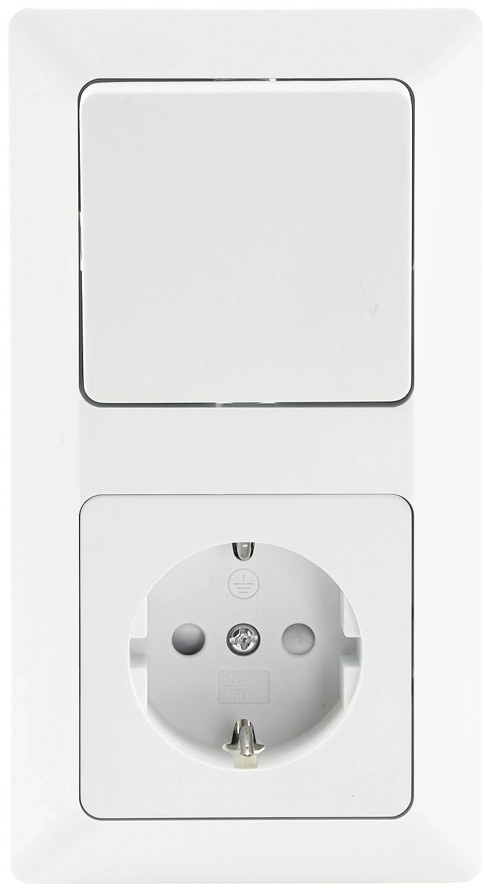 MILOS Steckdose mit Schalter im 2-fach Rahmen Unterputz Wechselschalter & 230V UP Steckdose mit erhöhtem Berührungsschutz Klemm Anschluss Matt Weiß