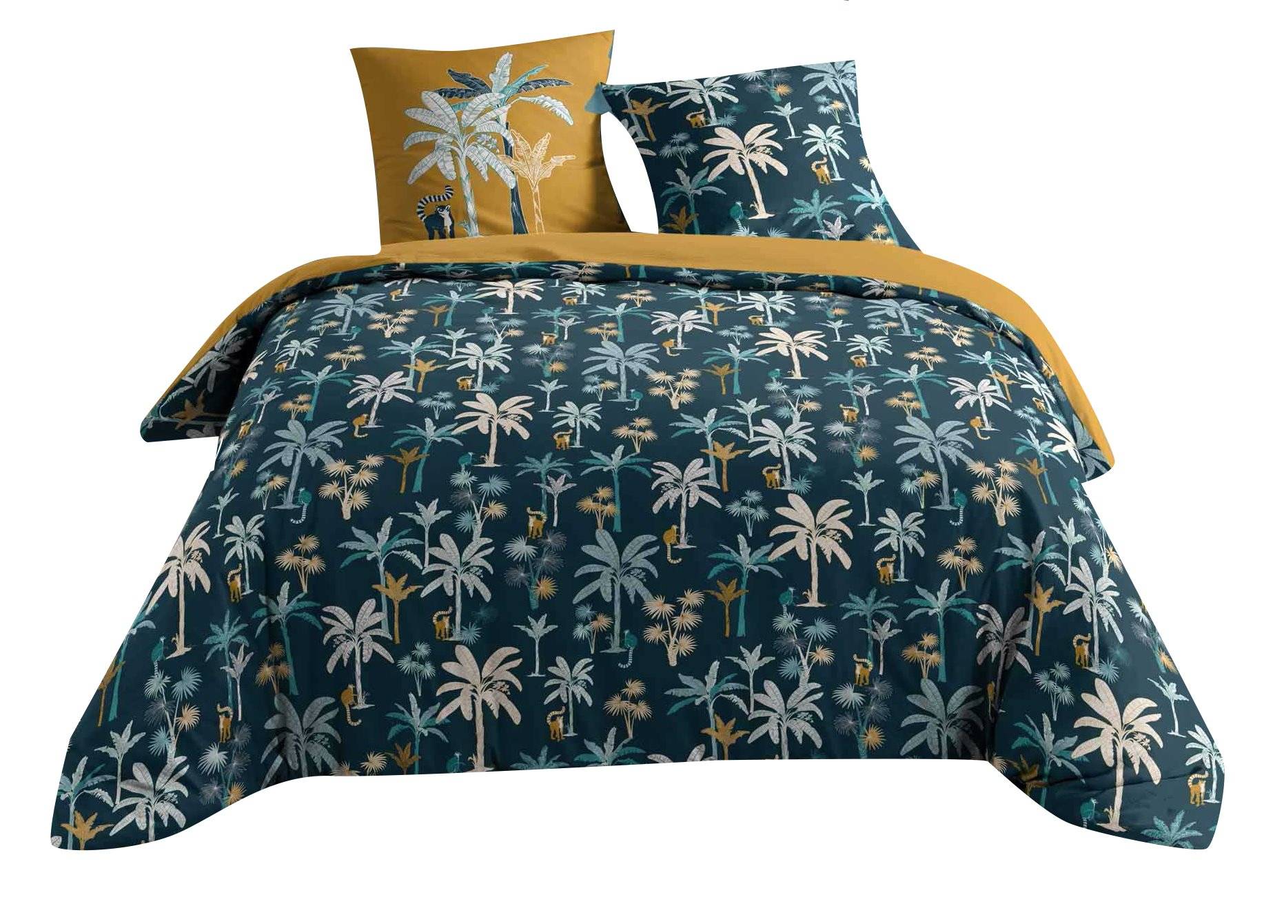 3tlg Bettwäsche 240x220 Baumwolle Übergröße Bettdecke Palmen Dschungel Bettbezug