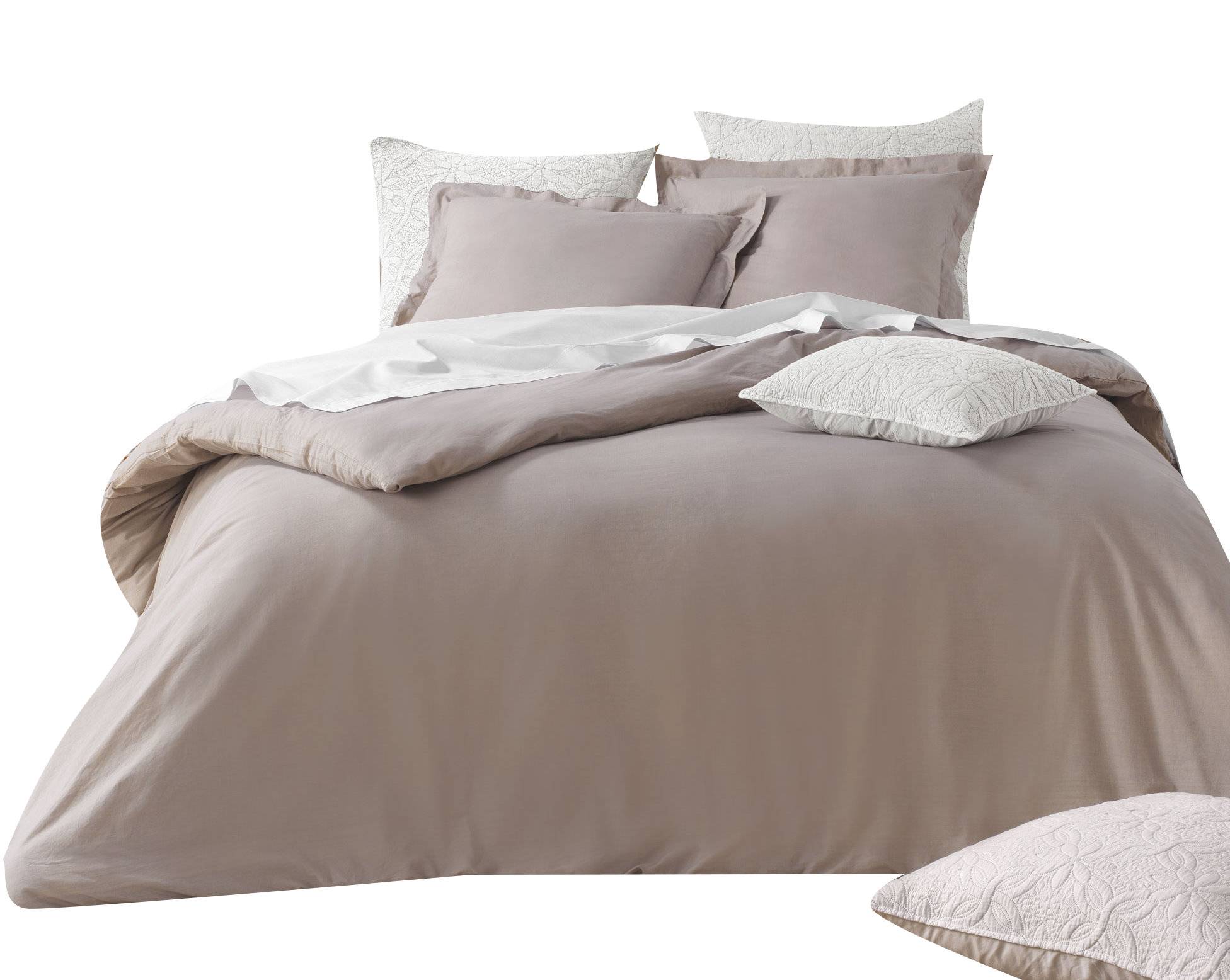 Landhaus Bettwäsche 3 tlg. 240 x 220 cm 57 Fäden taupe