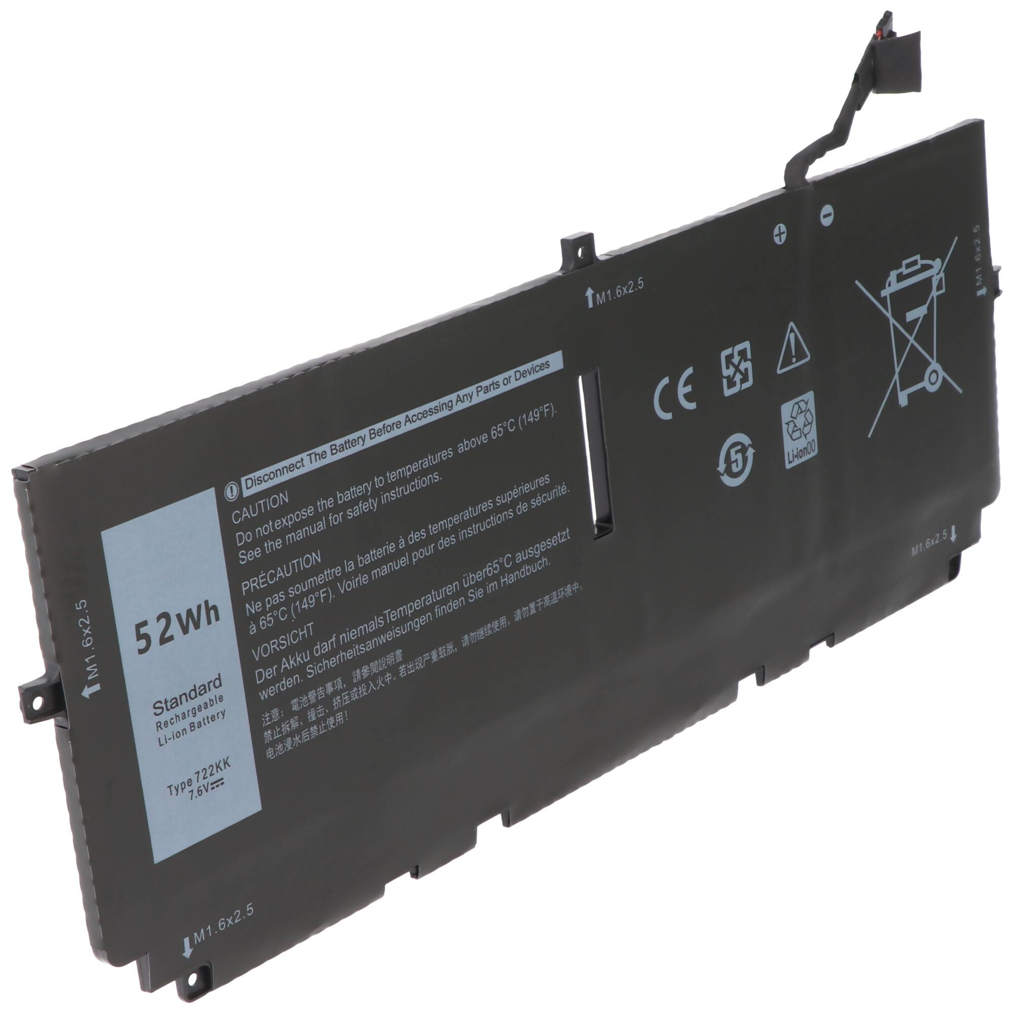 Akku passend für Dell XPS 13 9300, Li-Polymer, 7,6V, 6840mAh, 52Wh