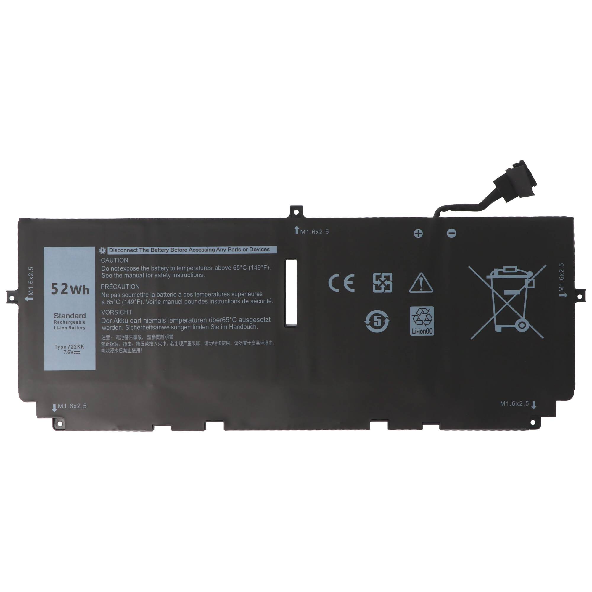Akku passend für Dell XPS 13 9300, Li-Polymer, 7,6V, 6840mAh, 52Wh