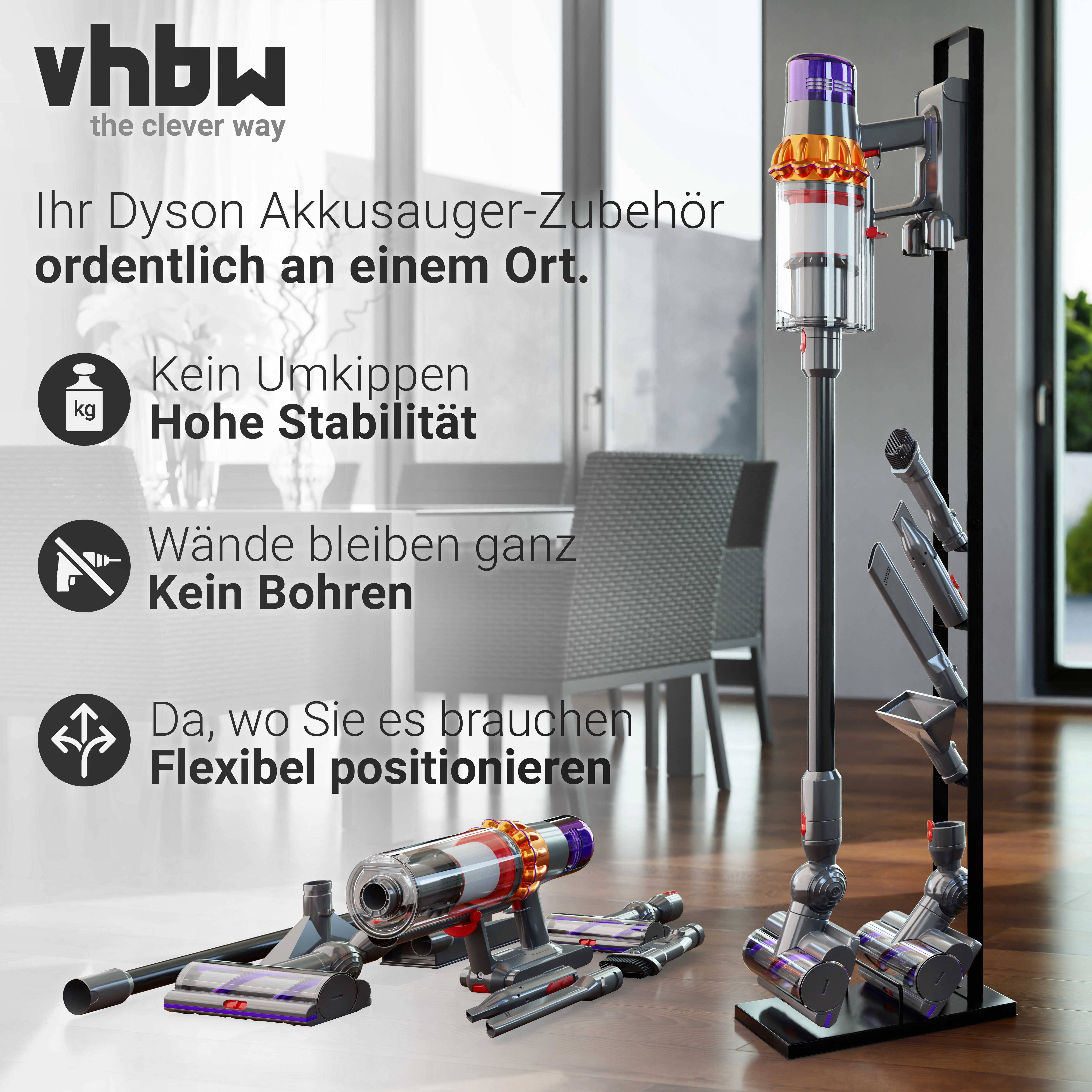 vhbw Staubsaugerhalter Ständer kompatibel mit OBH Nordica X-Force Flex 11.60 EO9871NO Akku-Staubsauger, Handstaubsauger Dunkelgrau