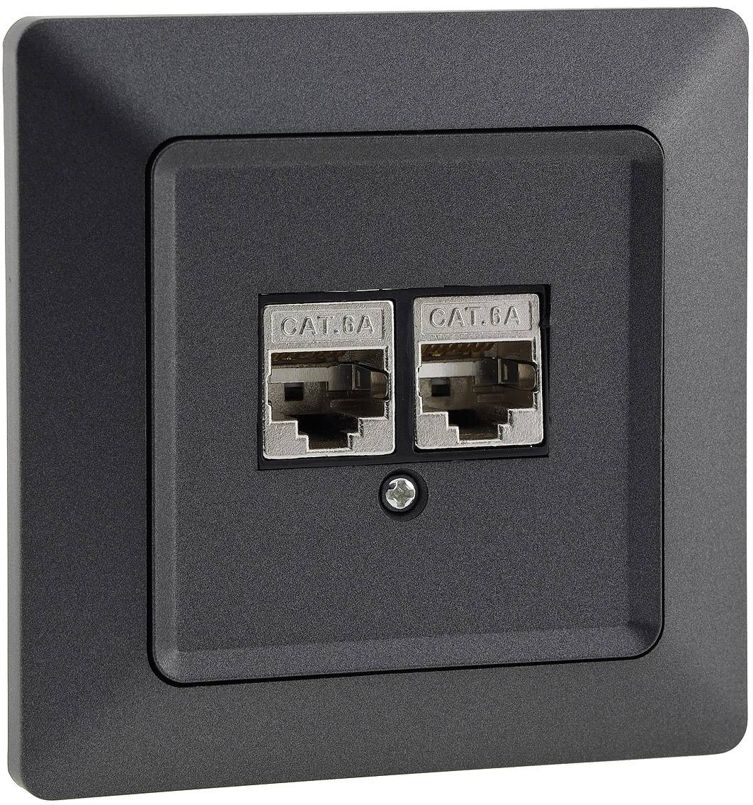 ChiliTec 23046 MILOS Netzwerk-Dose 2x CAT6 inkl. Rahmen, UP, Anthrazit