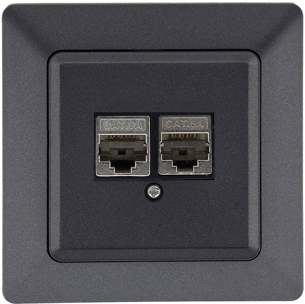 ChiliTec 23046 MILOS Netzwerk-Dose 2x CAT6 inkl. Rahmen, UP, Anthrazit