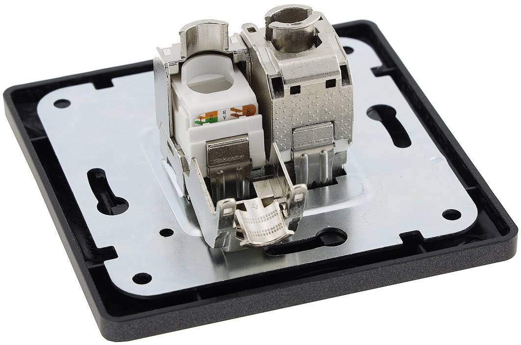 ChiliTec 23046 MILOS Netzwerk-Dose 2x CAT6 inkl. Rahmen, UP, Anthrazit
