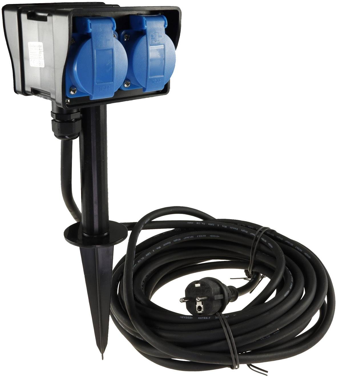 Gartensteckdose mit Erdspieß, 4-fach IP44, 10m Kabel