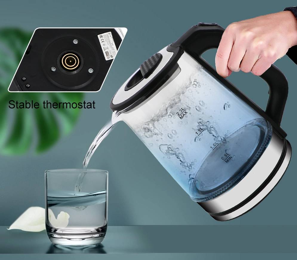 Cheffinger Glas Edelstahl Wasserkocher 2000W mit LED-Beleuchtung Teekocher