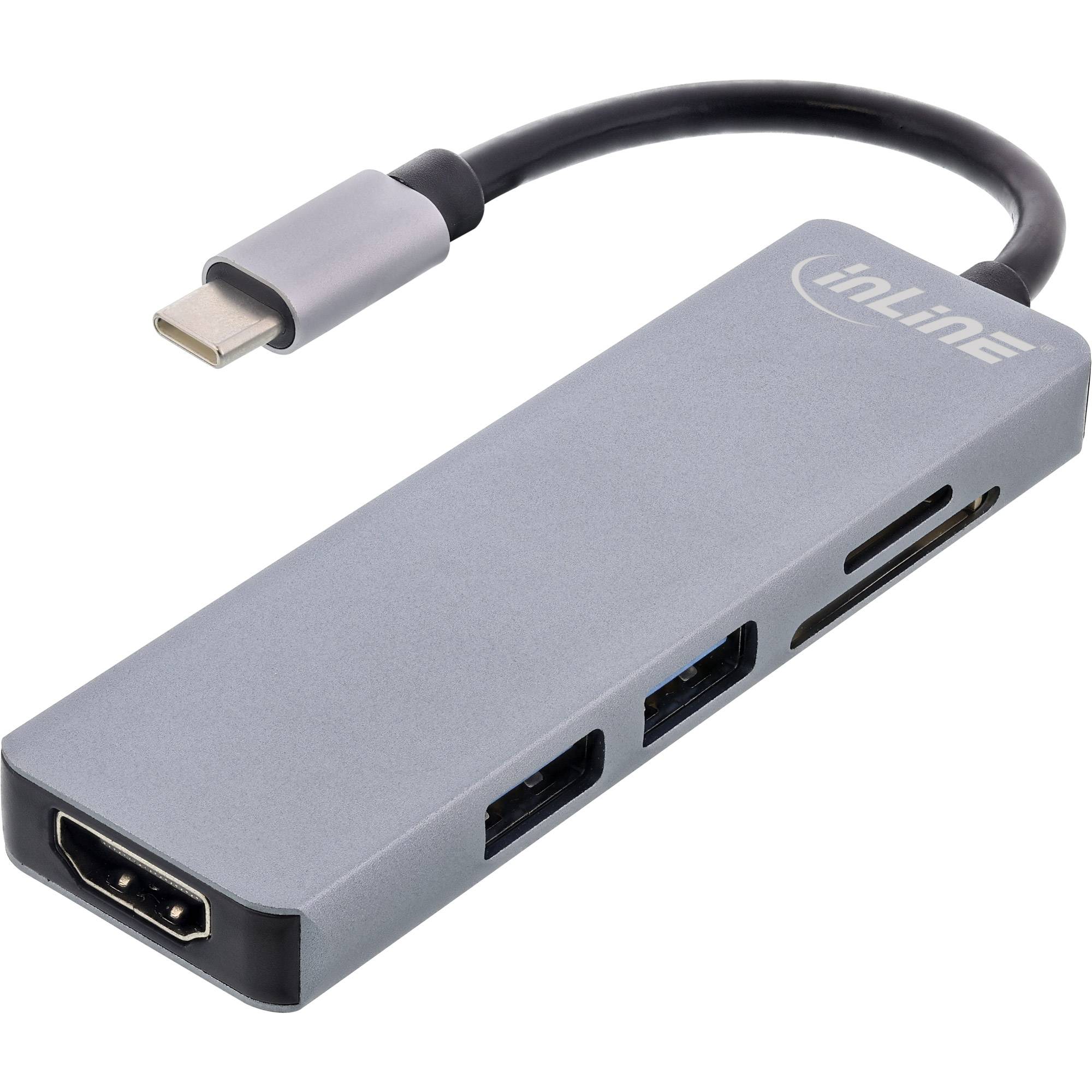 INLINE - Multi-Hub USB 3.2 Gen.1 - 2x USB-A - HDMI 4K/30Hz - Cardreader - Alu - grau