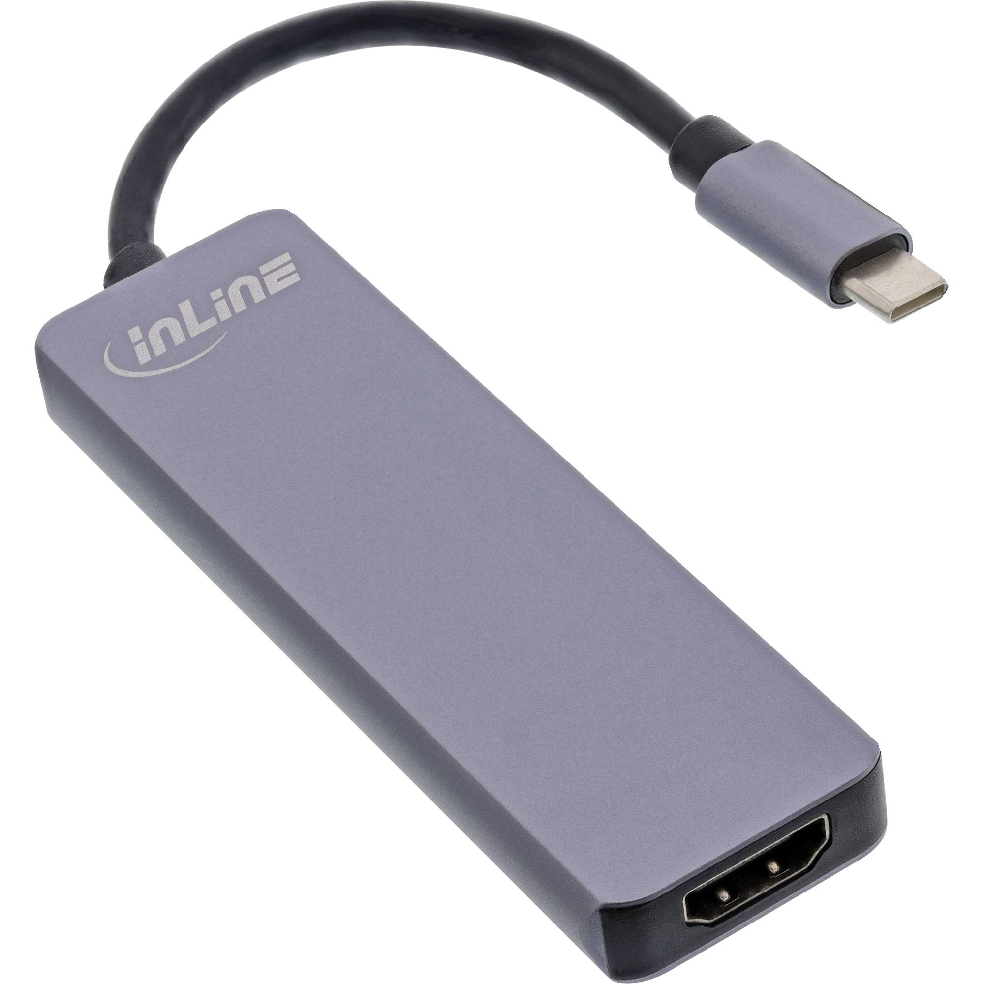 INLINE - Multi-Hub USB 3.2 Gen.1 - 2x USB-A - HDMI 4K/30Hz - Cardreader - Alu - grau