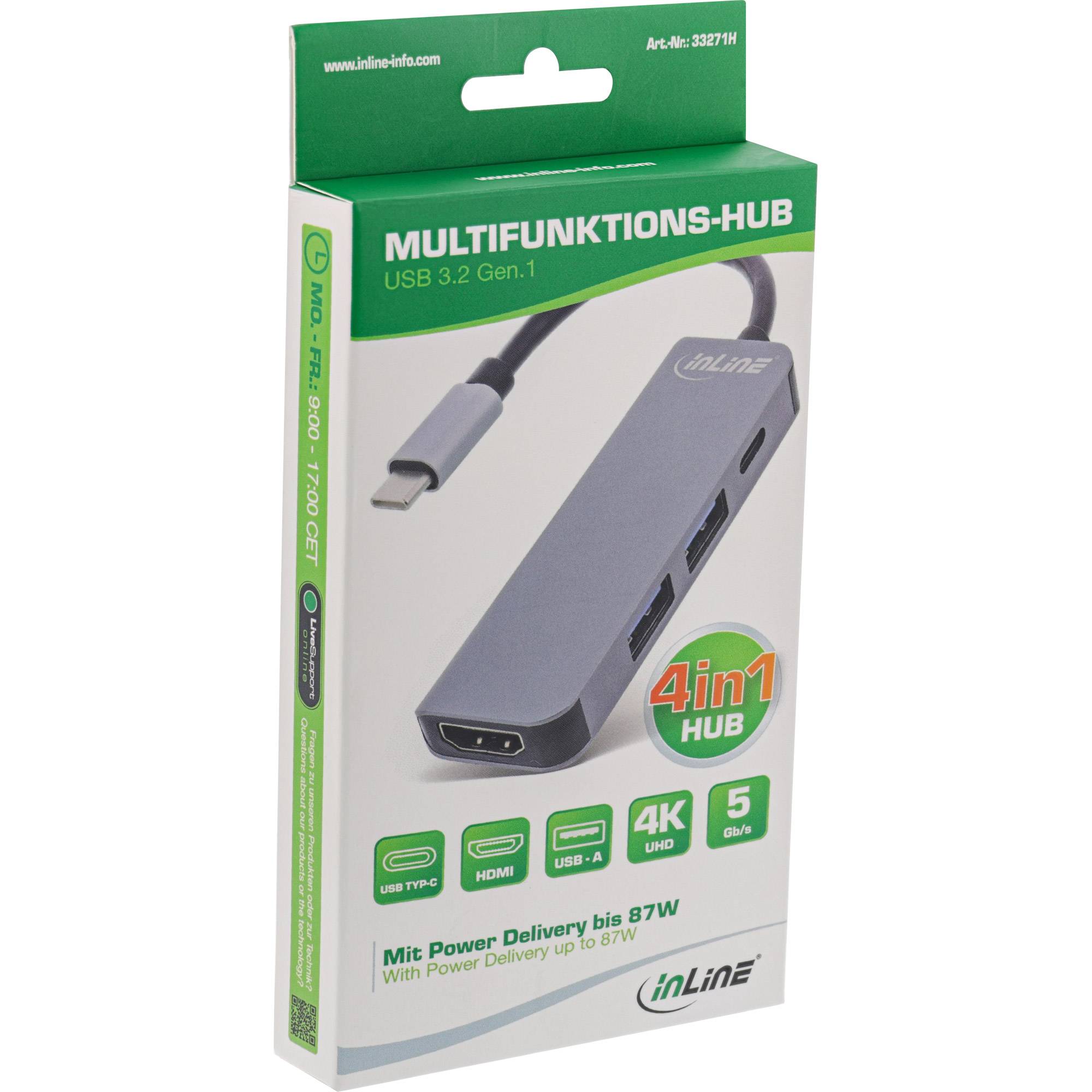 INLINE - Multihub USB 3.2 Gen.1 - 2x USB-A - HDMI 4K/30Hz - USB-C PD 87W