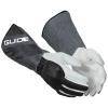 Ein Paar schwarze und graue Handschuhe mit der Aufschrift „GUIDE