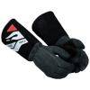 Ein Paar schwarze Handschuhe mit einem Sportlogo im Handgelenkbereich, das die Außengestaltung und die Polsterung zeigt, geeignet für Outdoor-Aktivitäten.