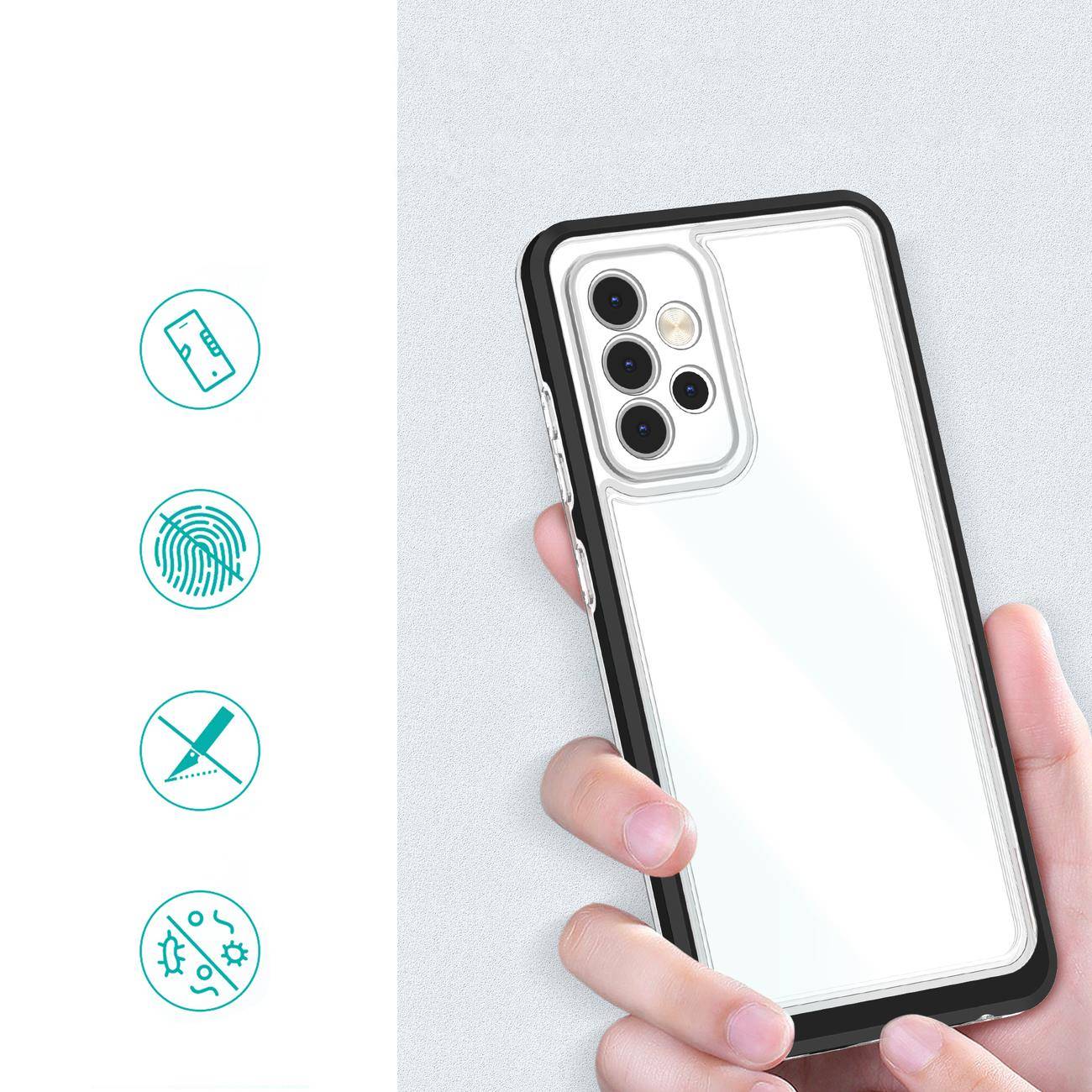 Hybrid Armor Schutz Klare 3in1 Hülle kompatibel mit Samsung Galaxy A73 5G Frame Gel Cover Schutzhülle Case