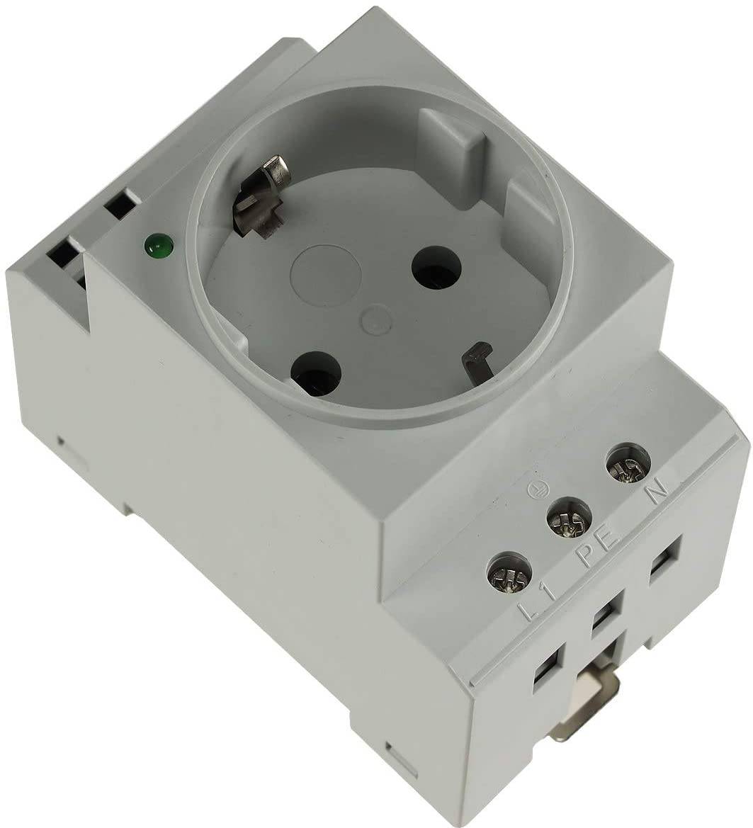 Einbau Steckdose mit LED für Hutschiene Schaltschrank 230V/16A VDE Schutzkontakt-Steckdose für Verte