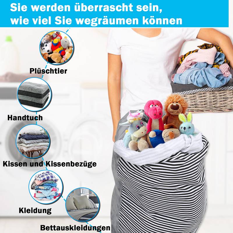 Sitzsack, Kuscheltier Aufbewahrung Kindersitzsäcke, Kinder Spielzeug Stofftier Aufbewahrung Sitzsack faltbar extra große Tasche Streifen Stuhl Sofa