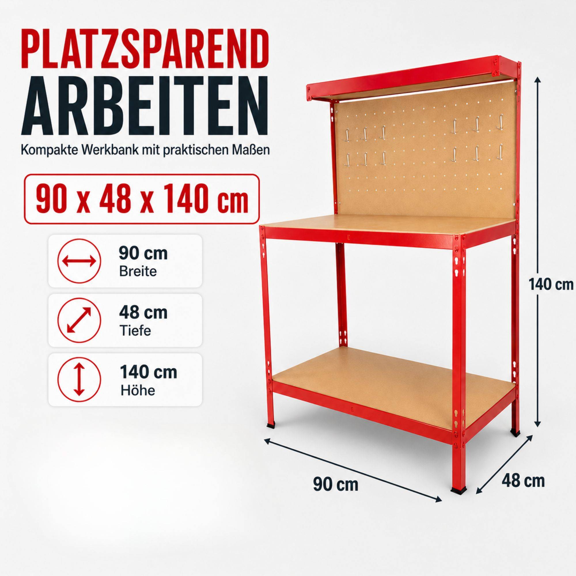 SCHMIDT security tools Werkbank mit Lochwand 90x48x140 cm Arbeitstisch