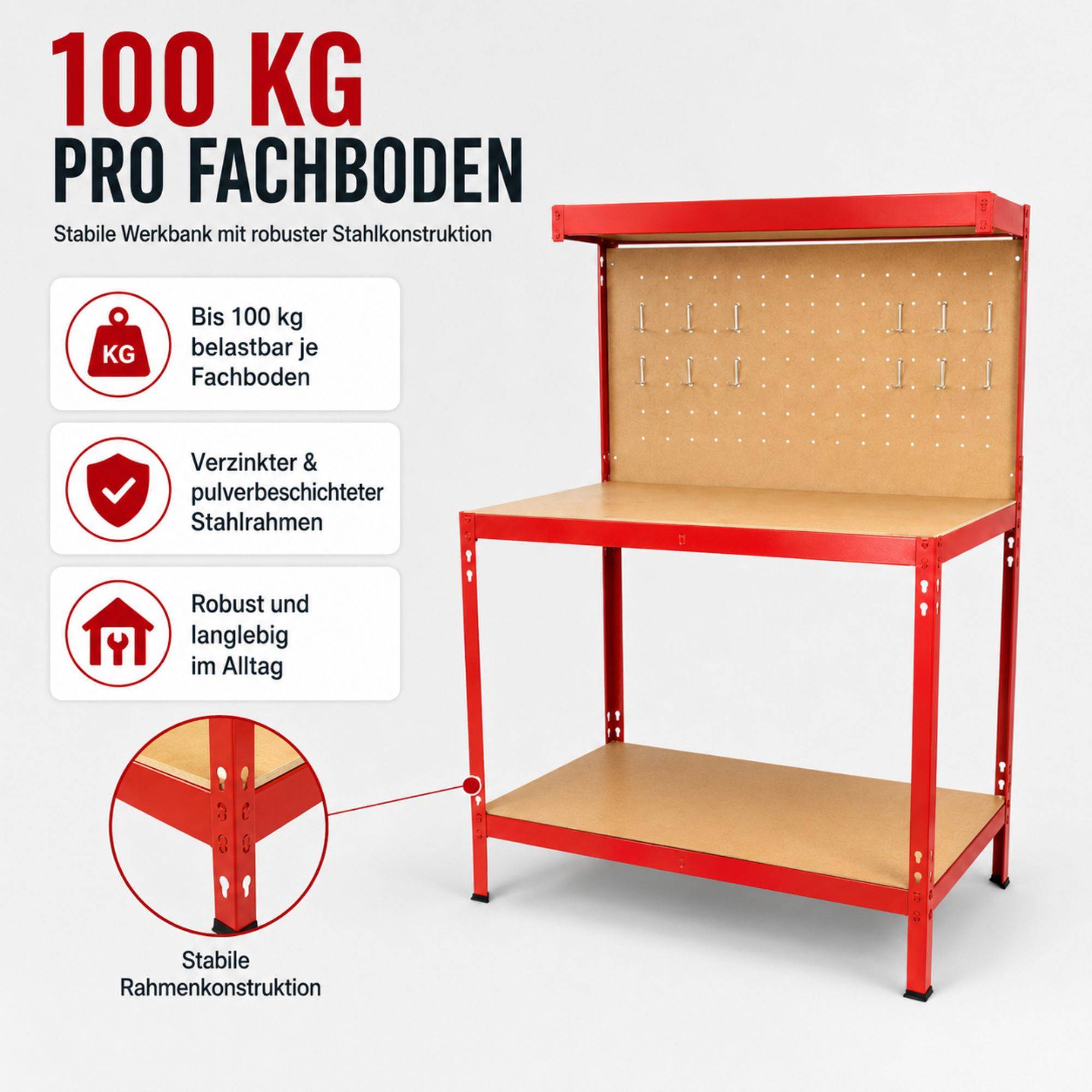 SCHMIDT security tools Werkbank mit Lochwand 90x48x140 cm Arbeitstisch