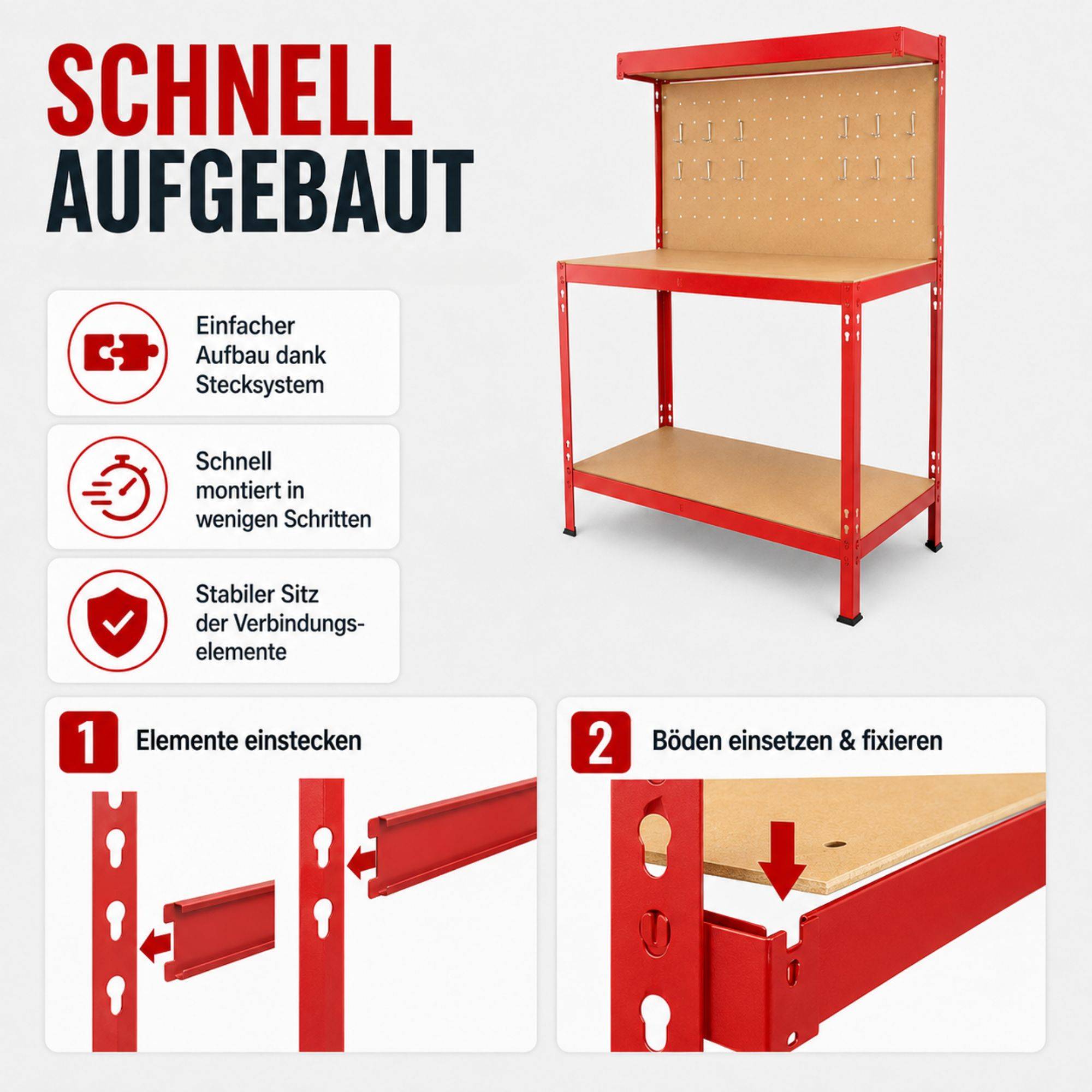 SCHMIDT security tools Werkbank mit Lochwand 90x48x140 cm Arbeitstisch