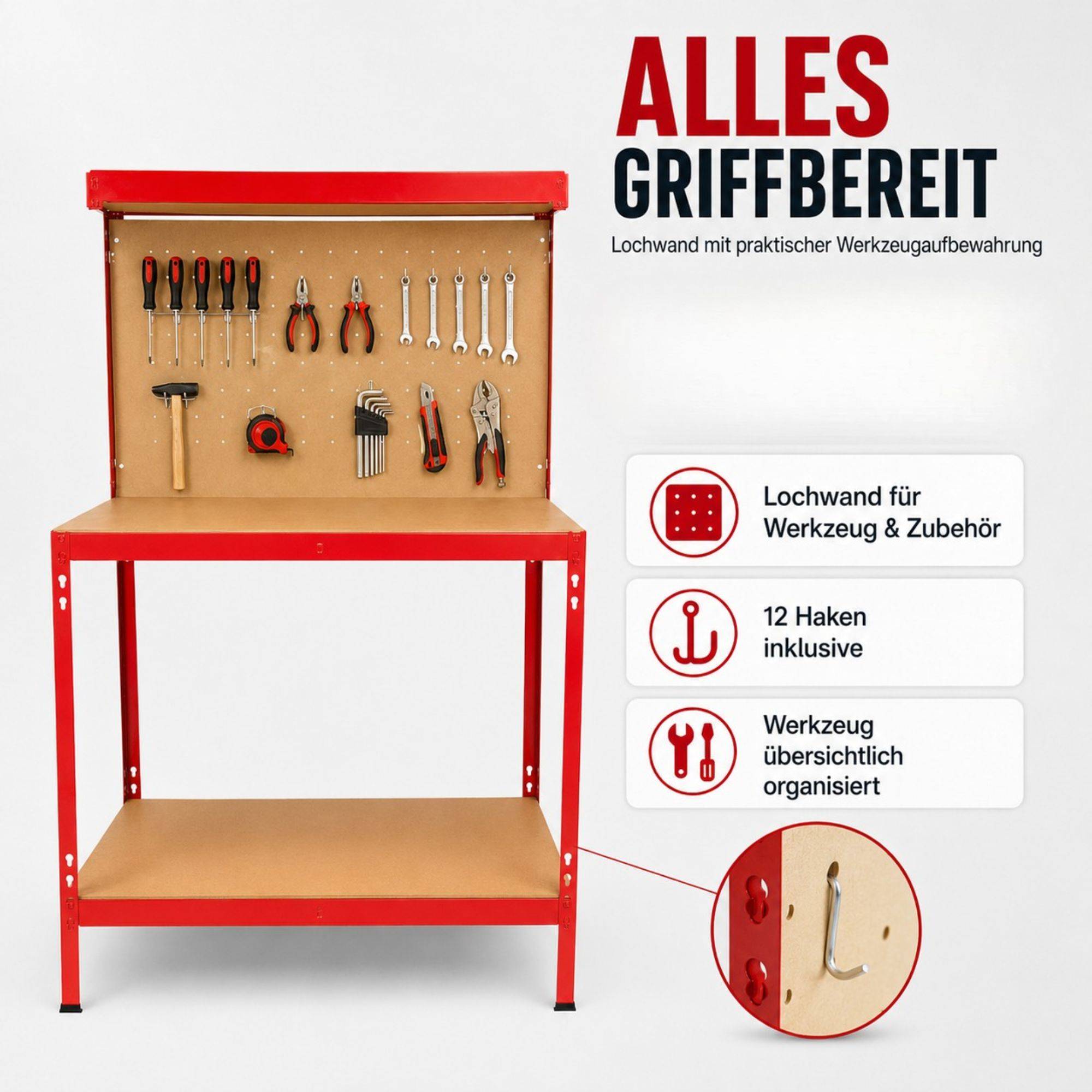 SCHMIDT security tools Werkbank mit Lochwand 90x48x140 cm Arbeitstisch