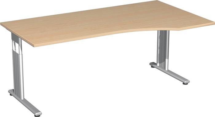 PC-Arbeitstisch H680-820xB1800xT1000/800mm re.Ahorndekor C-Fuß silber GERAMÖBEL