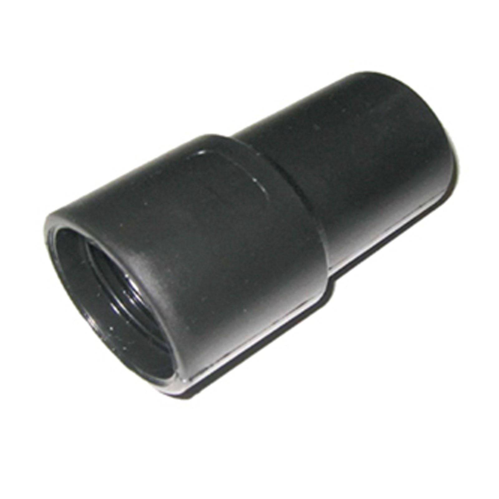 Ein schwarzer zylindrischer Adapter mit einem leicht breiteren Ende, der zum Verbinden oder Verlängern von zylindrischen Geräten oder Komponenten verwendet wird.