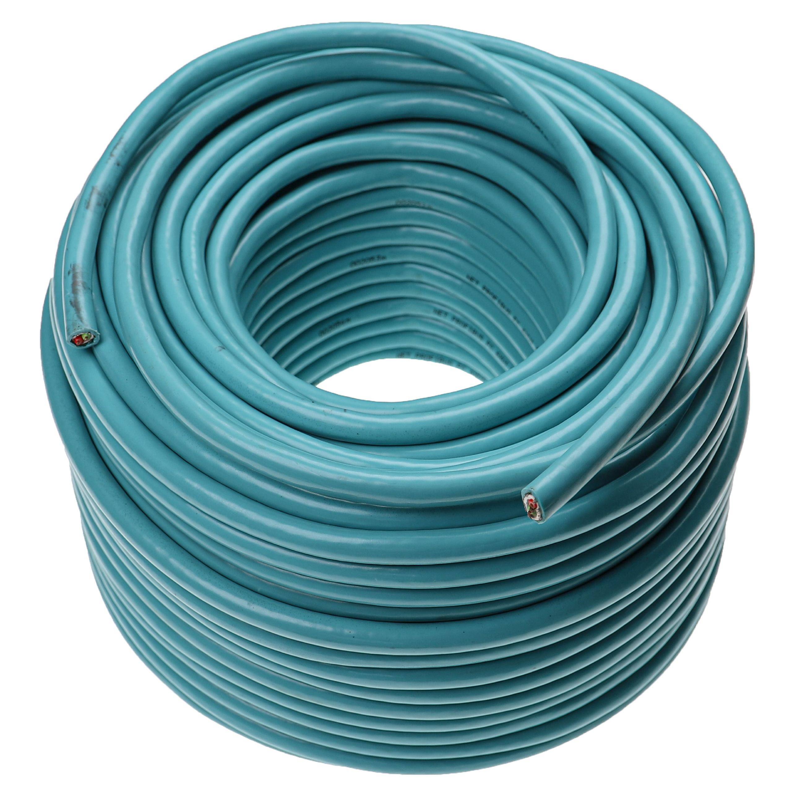 Ein aufgerolltes blaues Stromkabel, das in einem Spiralmuster dargestellt ist.
