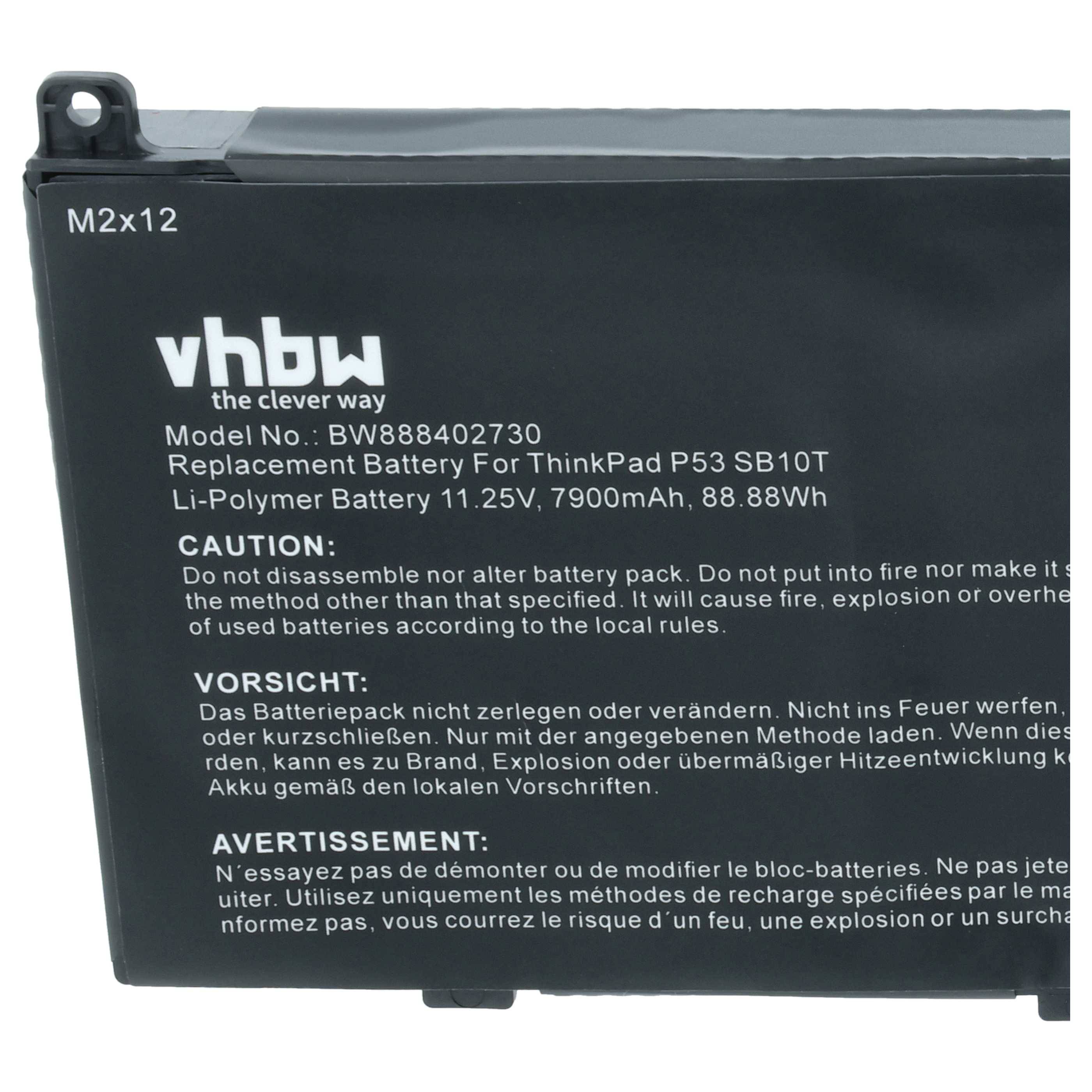 vhbw Akku kompatibel mit Lenovo ThinkPad P53 20qn0012pb, 20qn0007xs, 20qn000fmc, 20QN0017US Notebook (7900 mAh, 11,25 V, Li-Polymer)