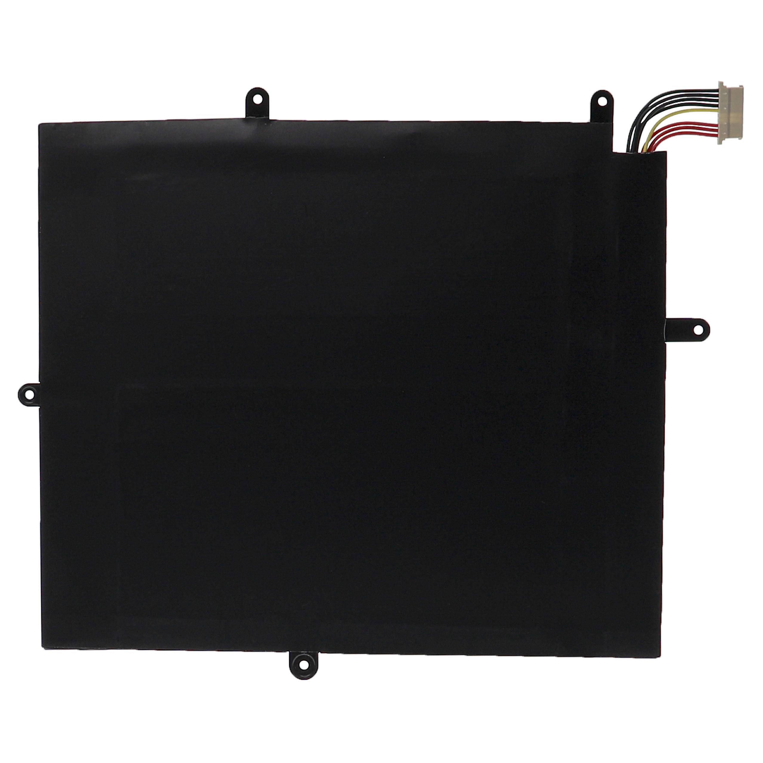 Eine schwarze, rechteckige Batterie mit einem Bündel farbiger Drähte, die sich von der oberen rechten Ecke erstrecken. Die Batterie hat Befestigungslaschen an ihren Kanten.