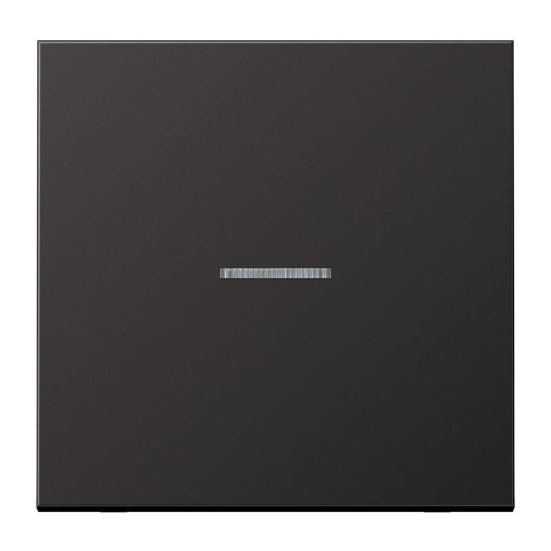 Ein schlichtes dunkelgraues Quadrat-Panel mit einem kleinen horizontalen metallischen Streifen in der Mitte zentriert.