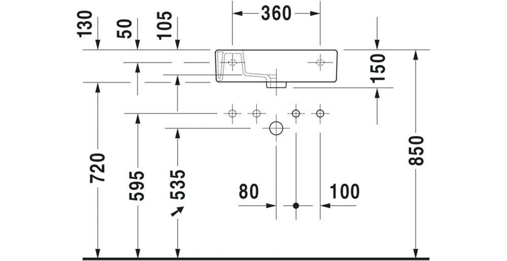 Duravit Handwaschbecken VERO m ÜL HLB 500x250mm 1 HL rechts weiß 1