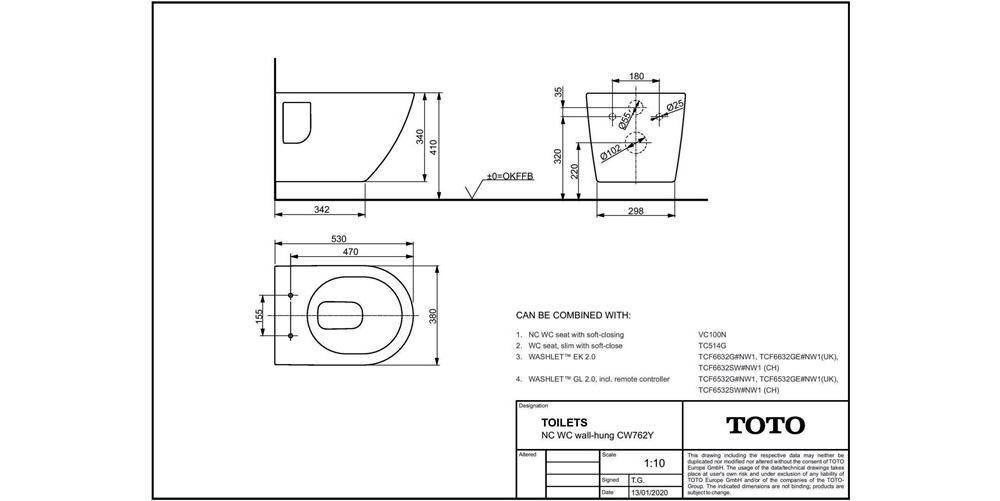 TOTO Wand-WC NC tief, randlos weiß