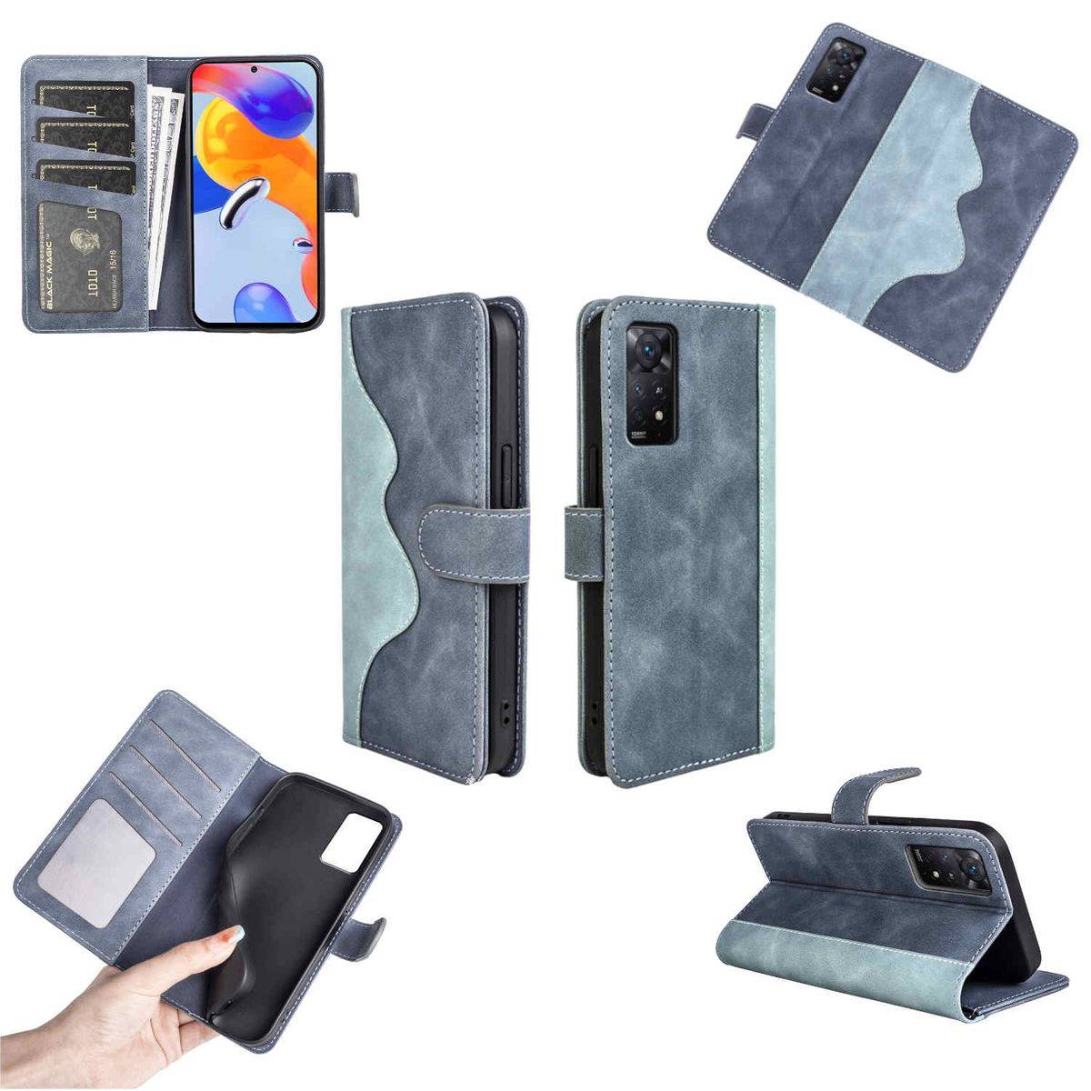 Für Xiaomi Redmi Note 11 Pro 5G Design Handy Tasche Wallet Premium Blau Schutz Hülle Case Cover Etuis Neu Zubehör