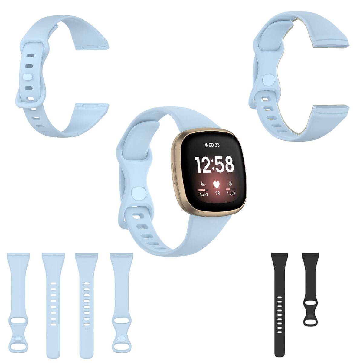 Für Fitbit Versa 4 / Versa 3 / Sense Kunststoff / Silikon Armband für Männer / Größe L Hellblau Uhr