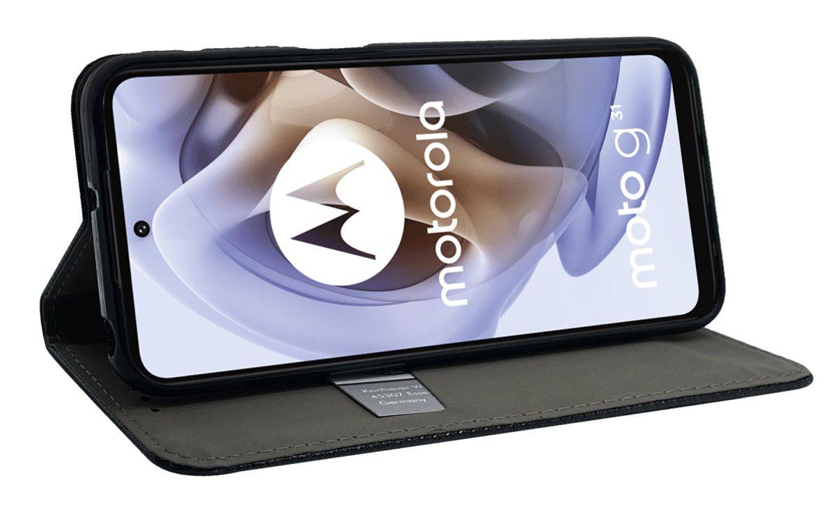 Smart Magnet kompatibel mit MOTOROLA MOTO G41 4G Leder Optik Wallet Book-Style Cover Schale Schwarz