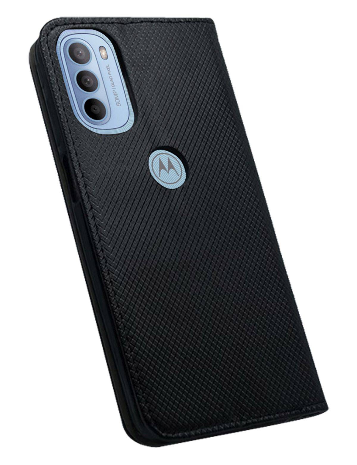 Smart Magnet kompatibel mit MOTOROLA MOTO G41 4G Leder Optik Wallet Book-Style Cover Schale Schwarz