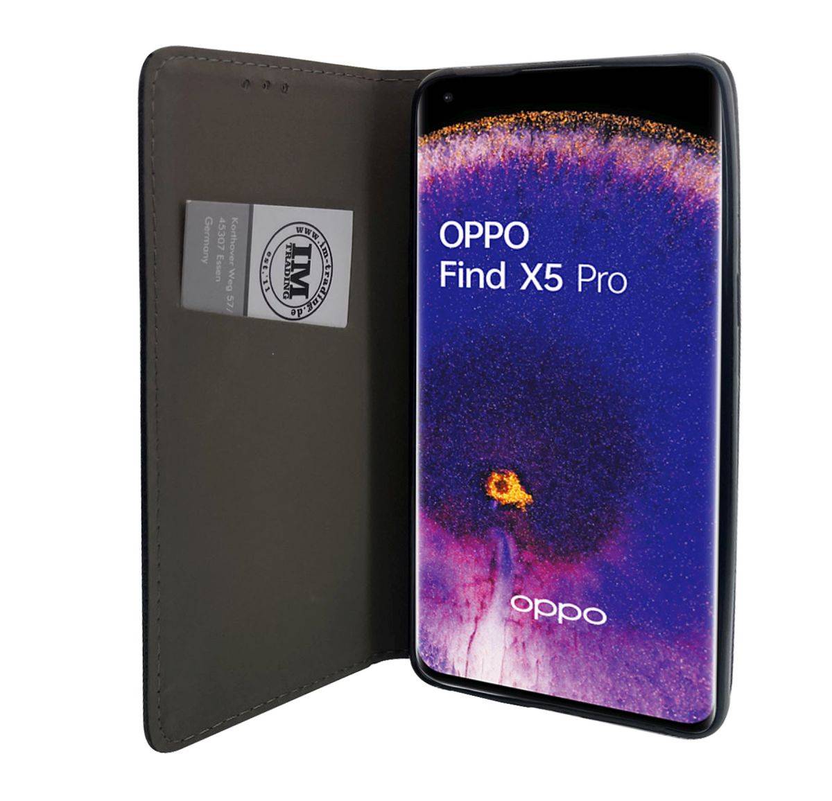 Smart Magnet Tasche kompatibel mit Oppo Find X5 Pro Handy Hülle Schutzhülle mit Standfunktion, Kartenfach Schwarz