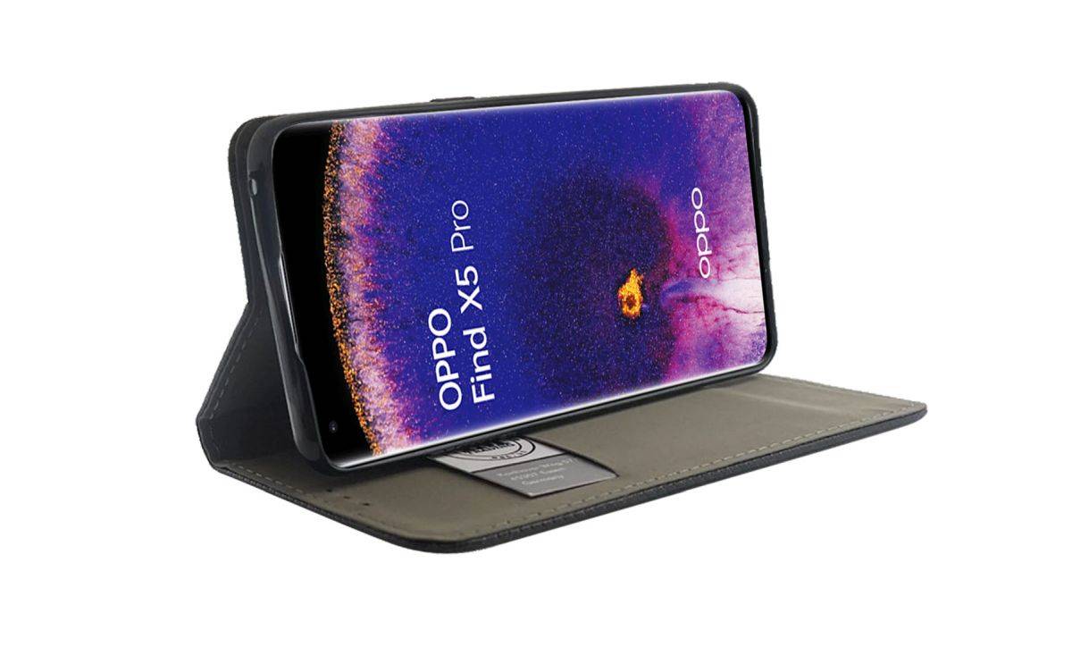 Smart Magnet Tasche kompatibel mit Oppo Find X5 Pro Handy Hülle Schutzhülle mit Standfunktion, Kartenfach Schwarz
