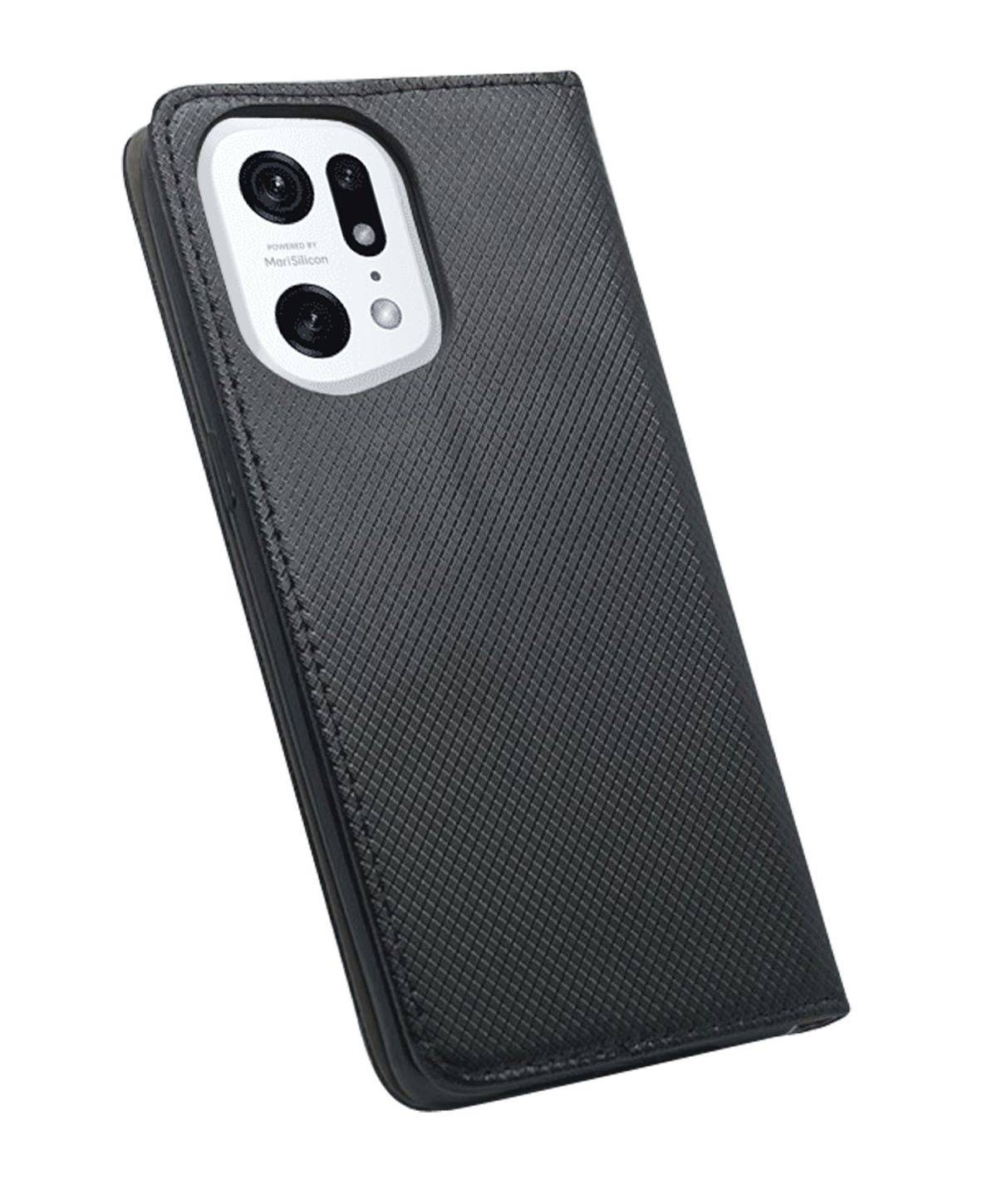 Smart Magnet Tasche kompatibel mit Oppo Find X5 Pro Handy Hülle Schutzhülle mit Standfunktion, Kartenfach Schwarz