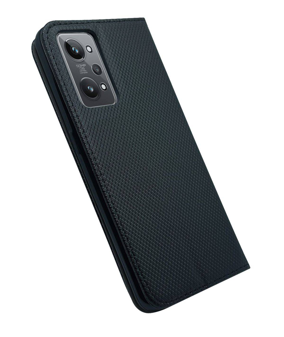 Buch Tasche "Smart" kompatibel mit REALME GT2 5G Handy Hülle Etui Schutzhülle mit Standfunktion, Kartenfach Schwarz