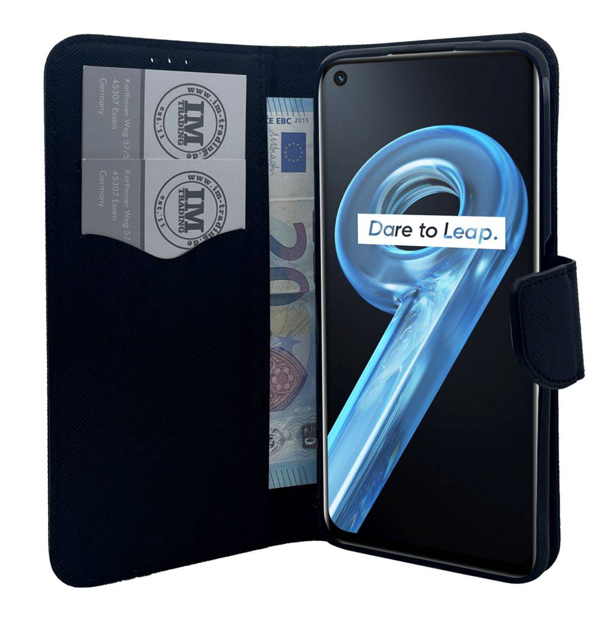 Buch Tasche "Fancy" Schutzhülle aufklappbare Hülle Standfunktion Zubehör kompatibel mit Realme 9i schwarz