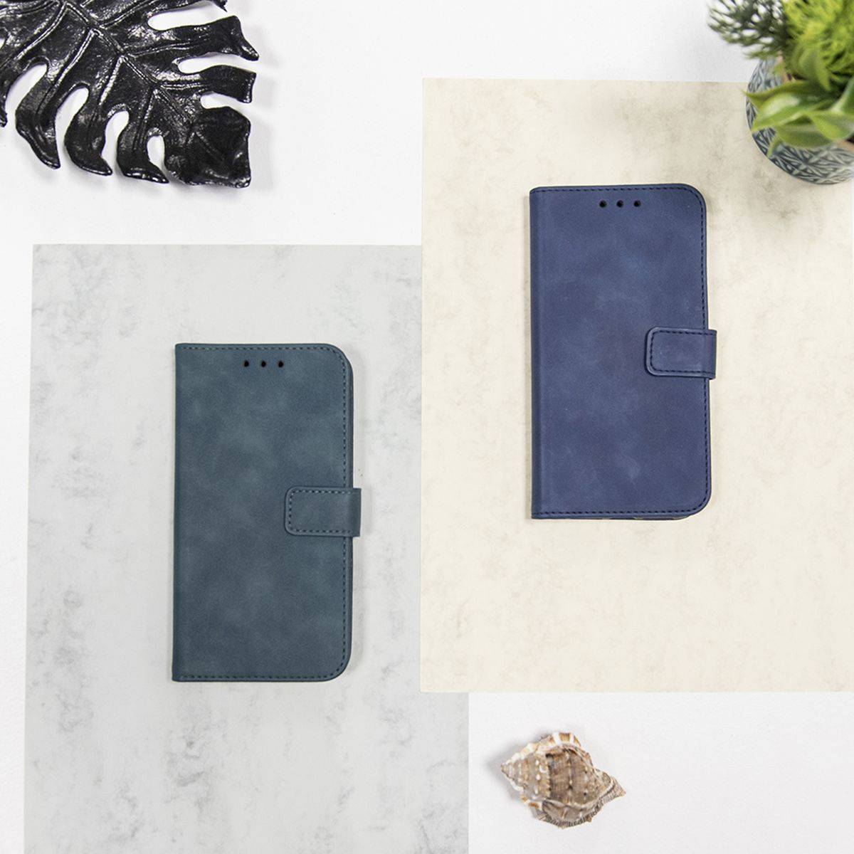 Smart Velvet Case Tasche Hülle kompatibel mit iPhone 12 Pro Cover Magnet Buch-Tasche Blau