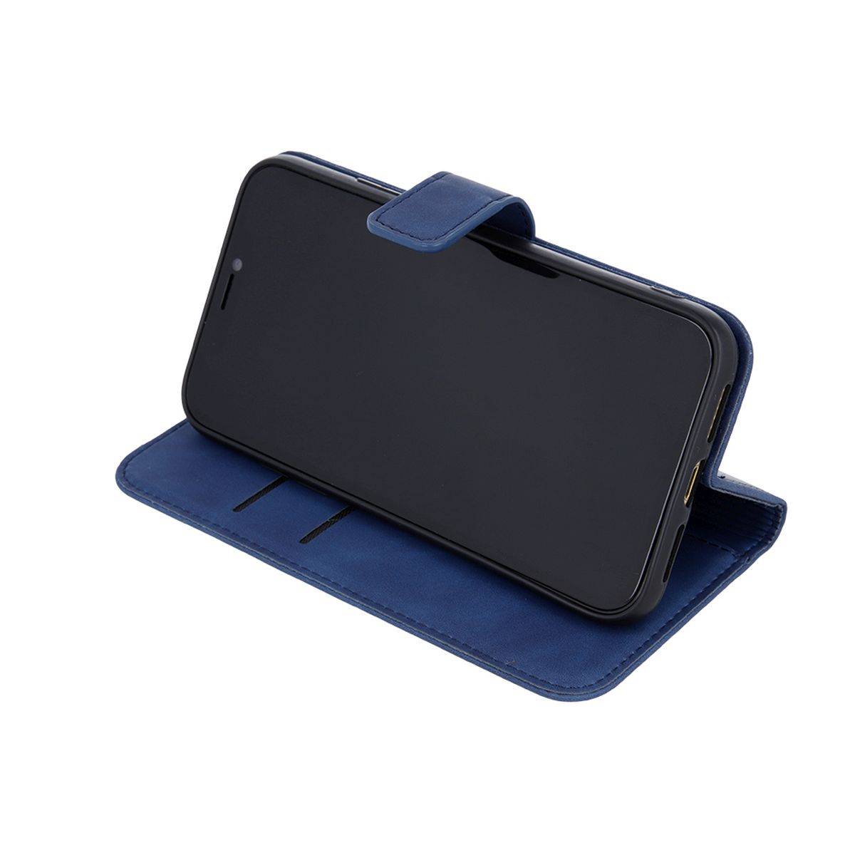 Smart Velvet Case Tasche Hülle kompatibel mit iPhone 12 Pro Cover Magnet Buch-Tasche Blau